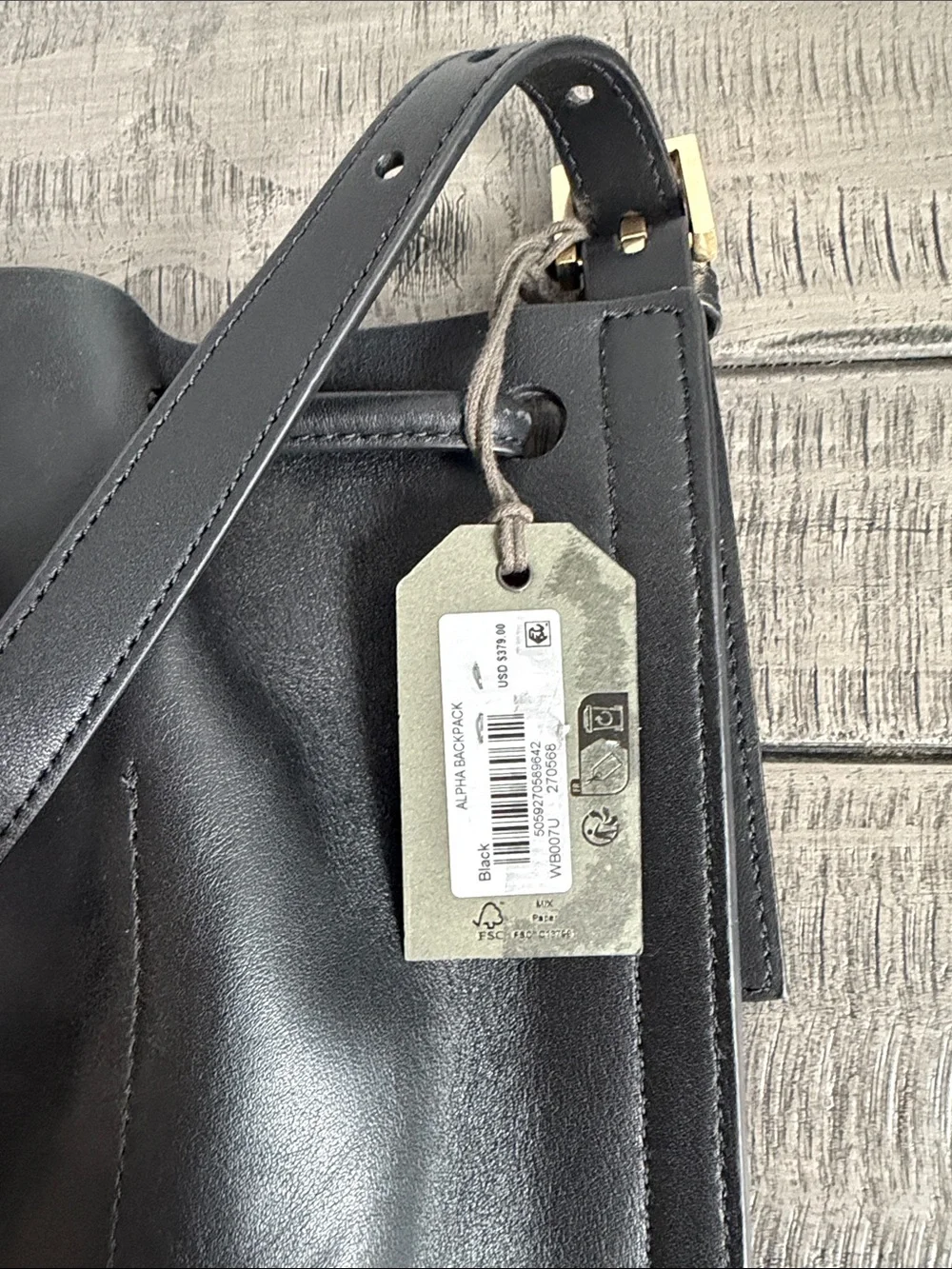 AllSaints Black Leather Drawstring Backpack NWT